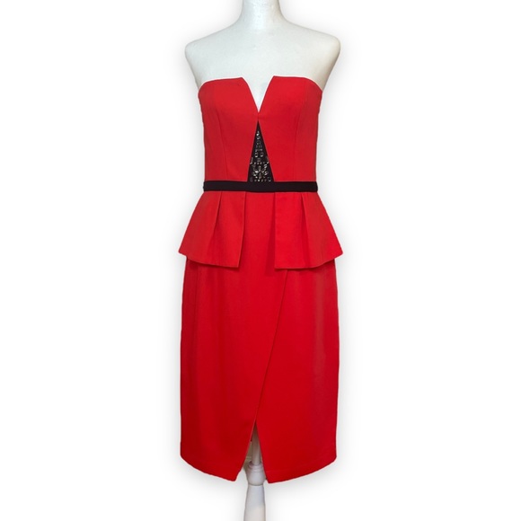 BCBGMaxazria Caitlyn Strapless Embellished Bodice Peplum Gown Mini size 10 - Picture 3 of 16